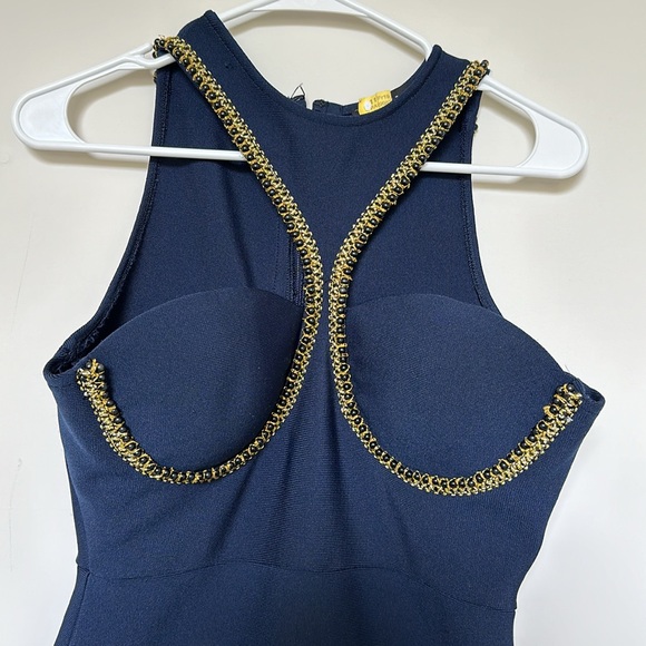 Navy Blue Akira dress with beaded and gold details - Picture 2 of 6